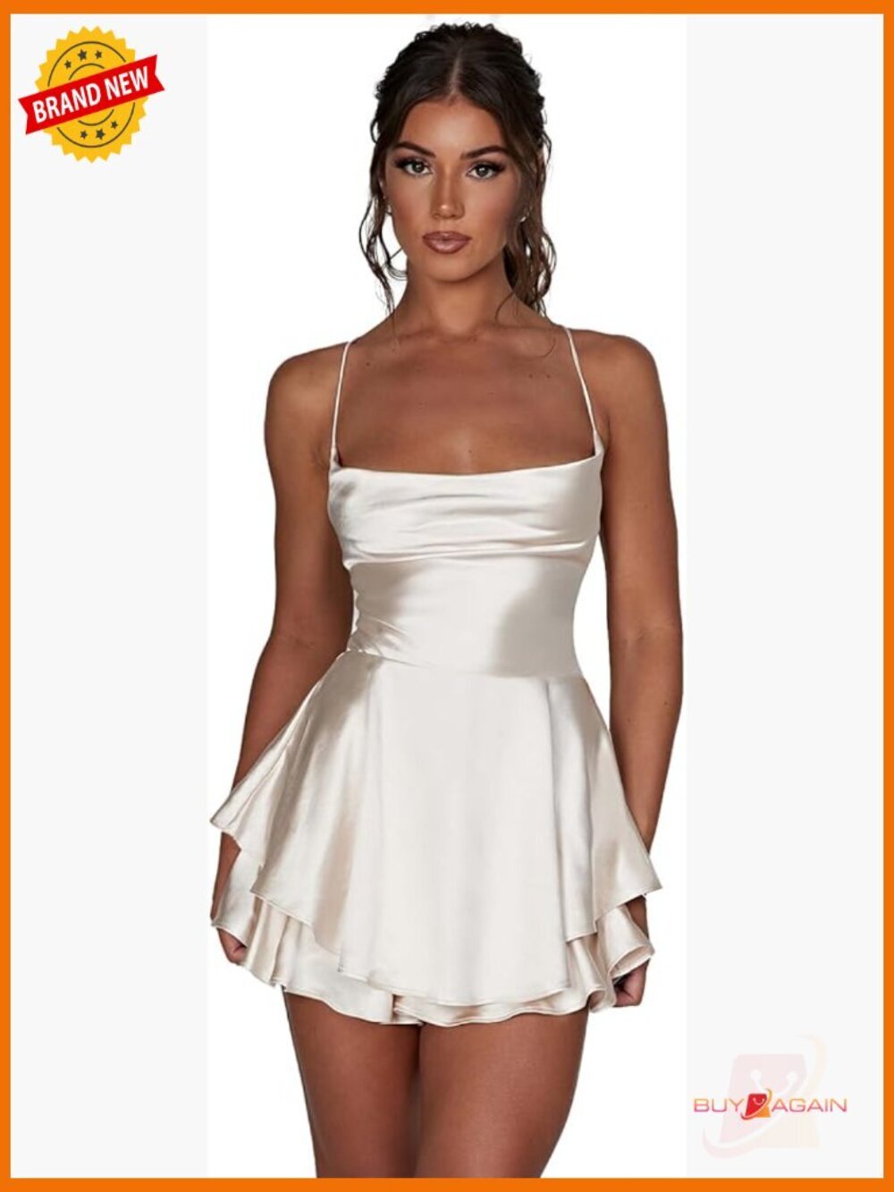 Satin Spaghetti Strap Backless Mini Dress Jumpsuit Romper
